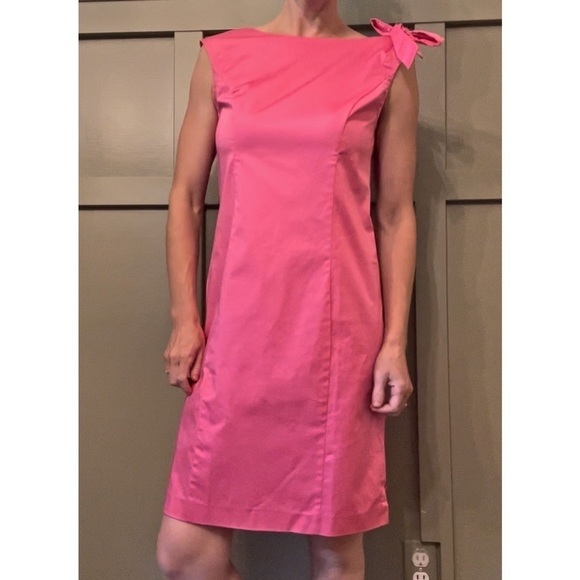 JAVIER Simorra Barcelona Hot Pink Barbie Shoulder Tie Dress Stretch Cotton Sz 4 - Picture 12 of 12
